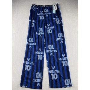 Messi Kids Large 12/14 Pajama Lounge Pants Blue Black Striped Soccer Logo NWT